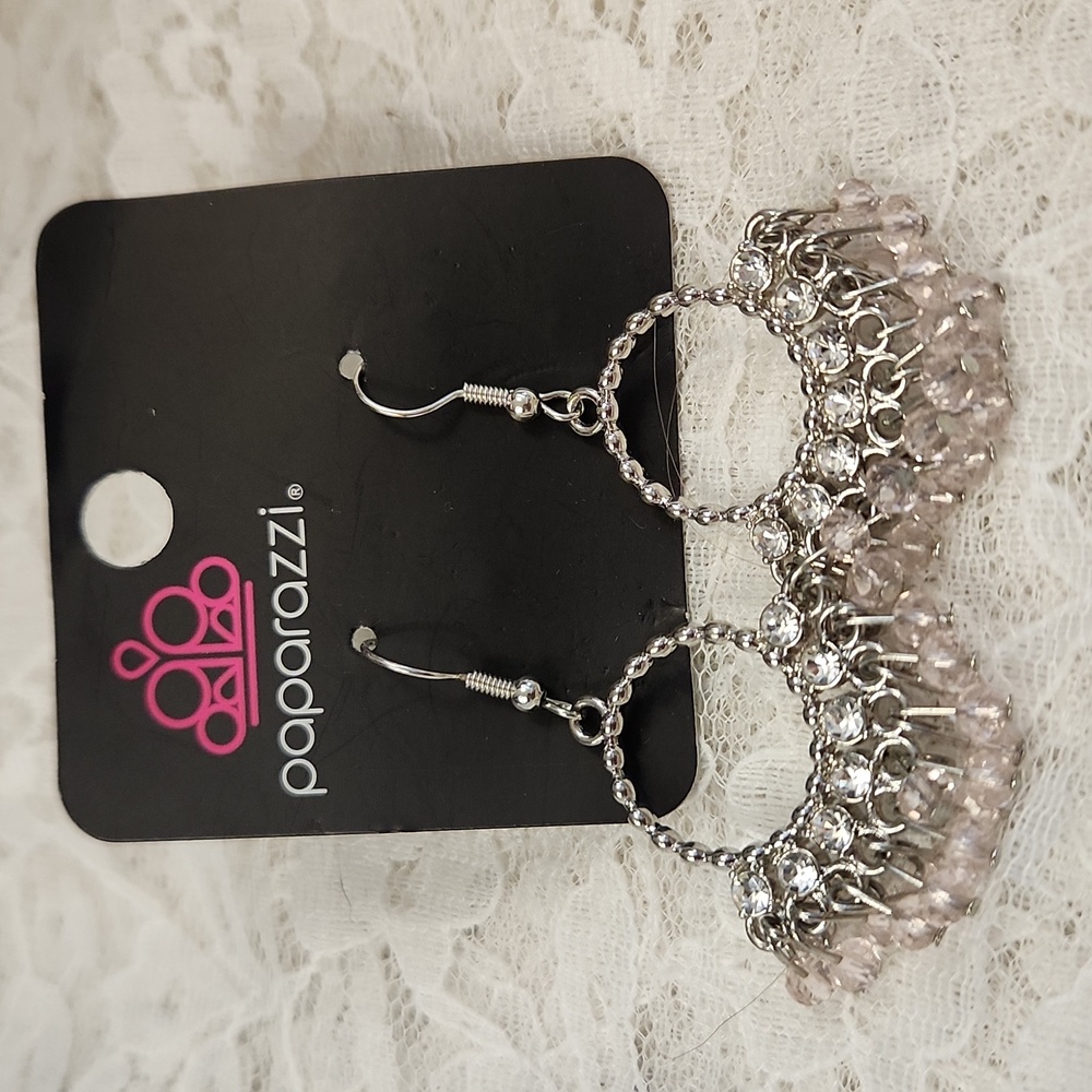 Paparazzi Silver, Pink & Rhinestone Earrings